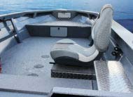 Choice of Pro Angler or Fishmaster guide seat with pinchless hinges on diamond plate storage box